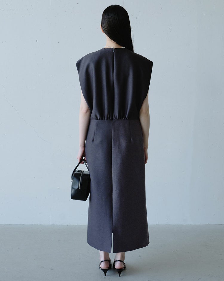 シルキーダブルフェイス・フレンチタイトドレス 詳細画像 グレー 3