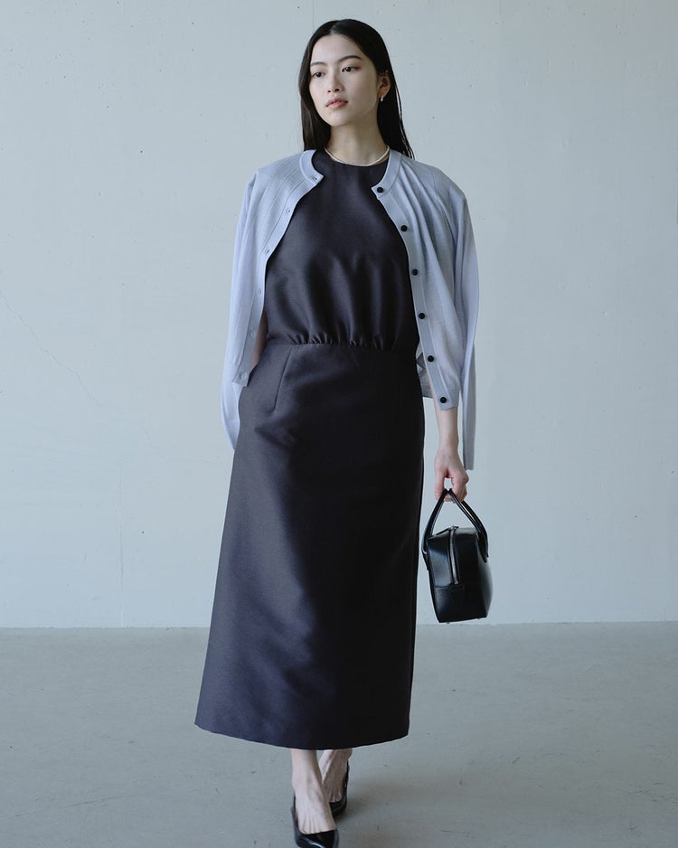 シルキーダブルフェイス・フレンチタイトドレス 詳細画像 グレー 7