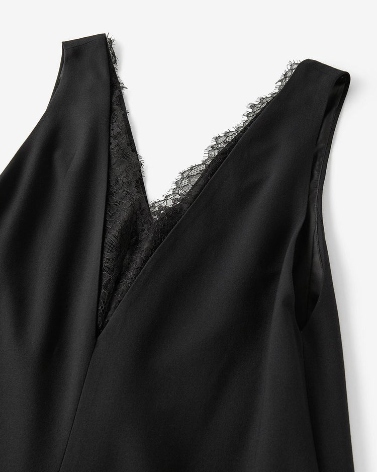 ビスコースストレッチ・コンビレースワンピース 詳細画像 ブラック 2