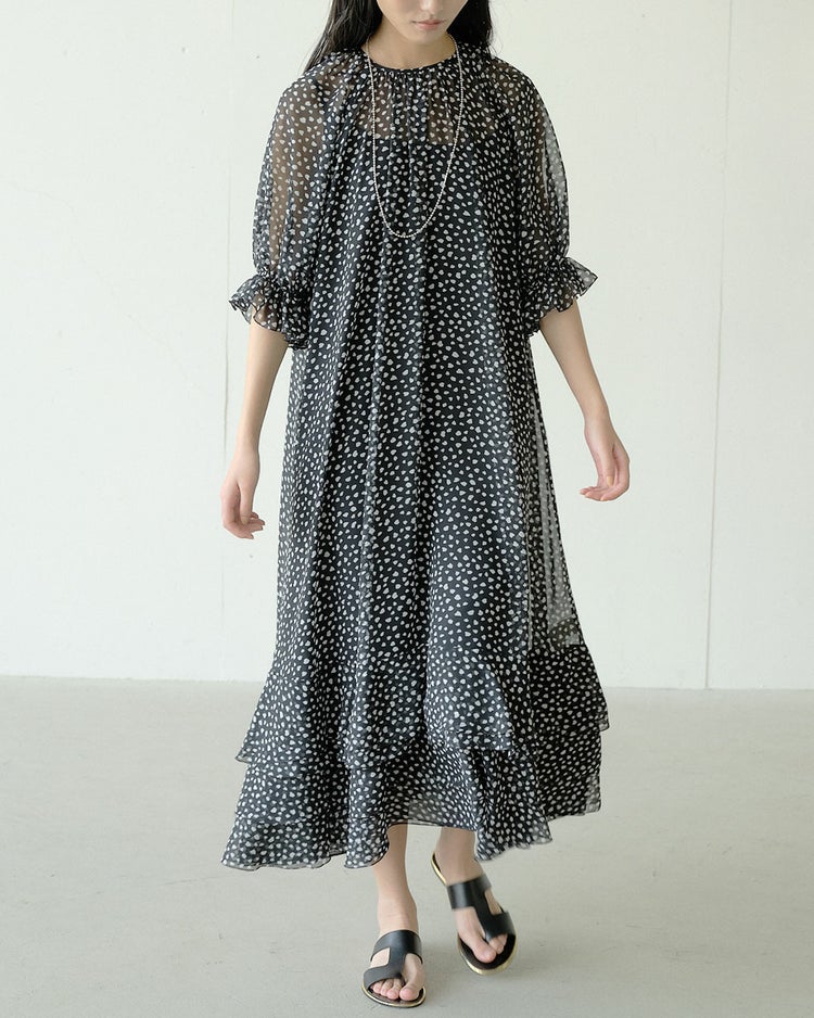 シフォンジョーゼット・プリントワンピース 詳細画像 ブラック 2