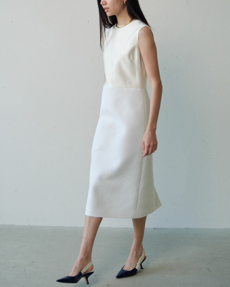 コットン混ツイード・異素材ワンピース 詳細画像 ホワイト 1