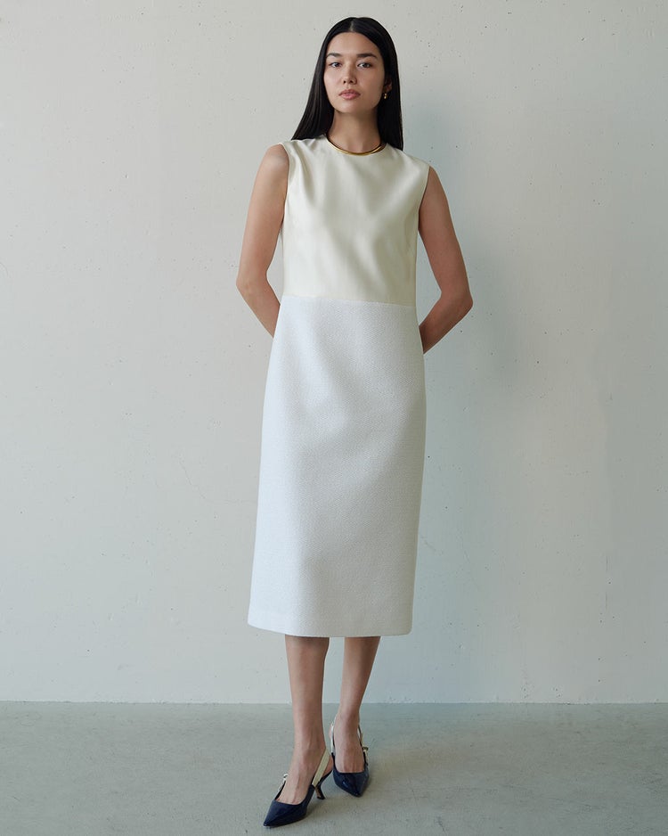 コットン混ツイード・異素材ワンピース 詳細画像 ホワイト 2