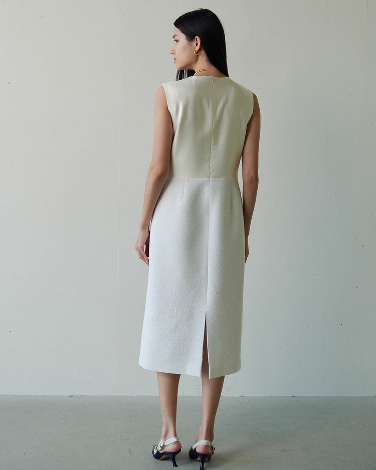 コットン混ツイード・異素材ワンピース 詳細画像 ホワイト 3