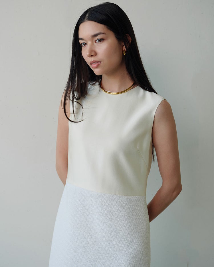 コットン混ツイード・異素材ワンピース 詳細画像 ホワイト 4