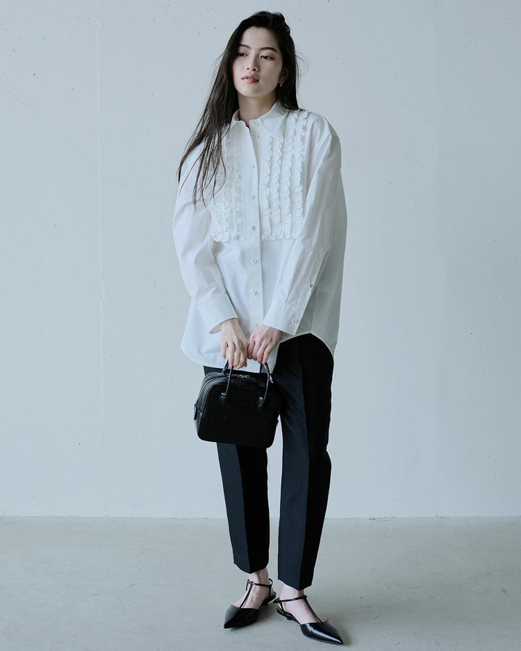 シルキーダブルフェイス・テーパードパンツ 詳細画像 ブラック 2