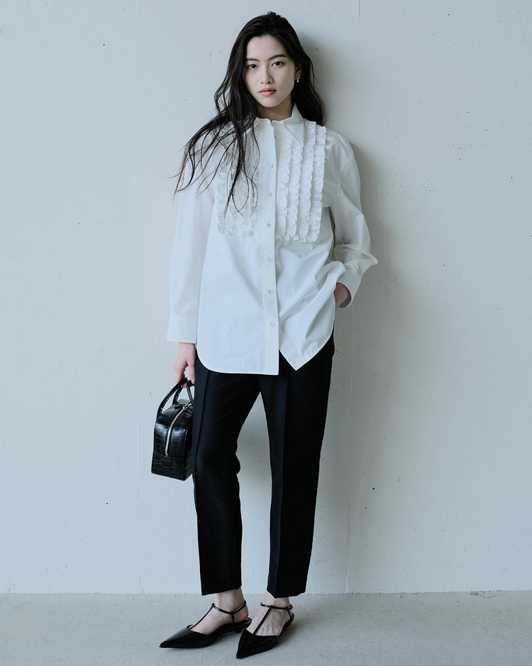 シルキーダブルフェイス・テーパードパンツ 詳細画像 ブラック 5