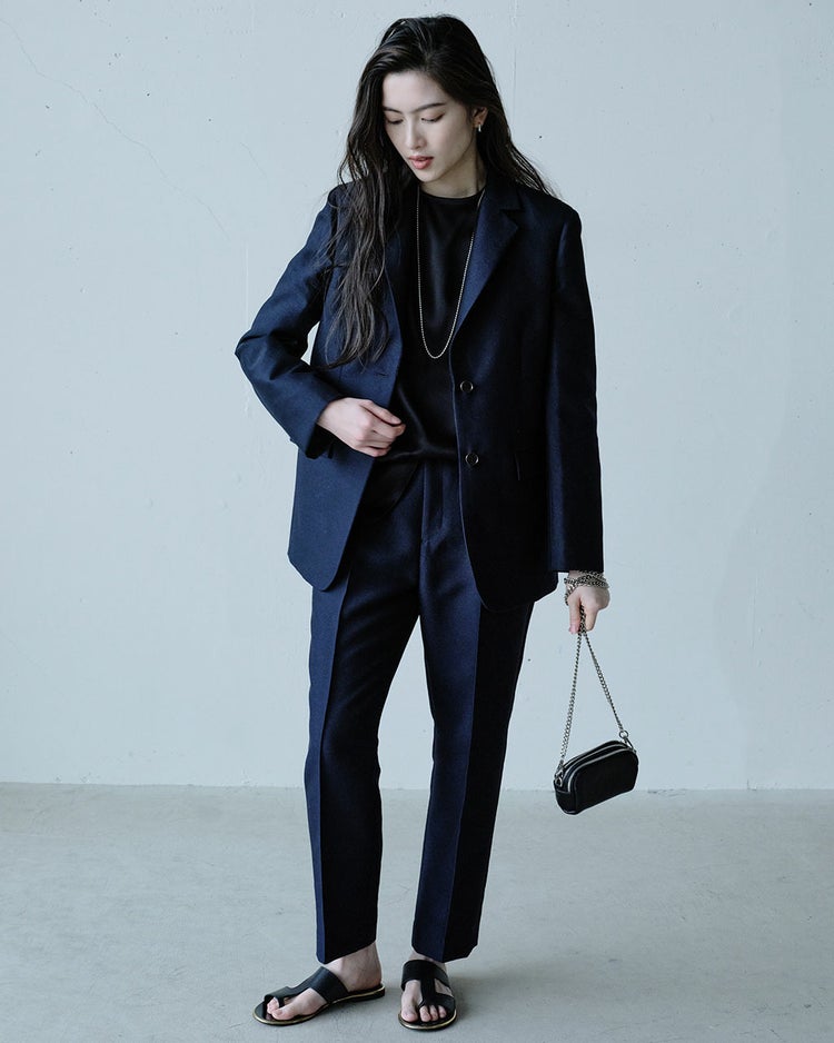 シルキーダブルフェイス・テーパードパンツ 詳細画像 ネイビー 5