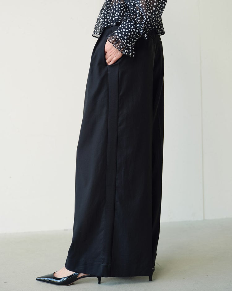 強撚コットン・サイド切り替えワイドパンツ 詳細画像 ブラック 1