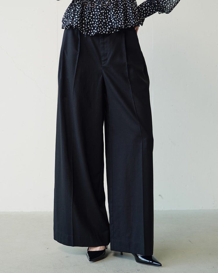 強撚コットン・サイド切り替えワイドパンツ 詳細画像 ブラック 2