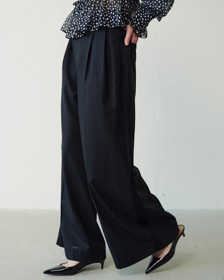 強撚コットン・サイド切り替えワイドパンツ 詳細画像 ブラック 3