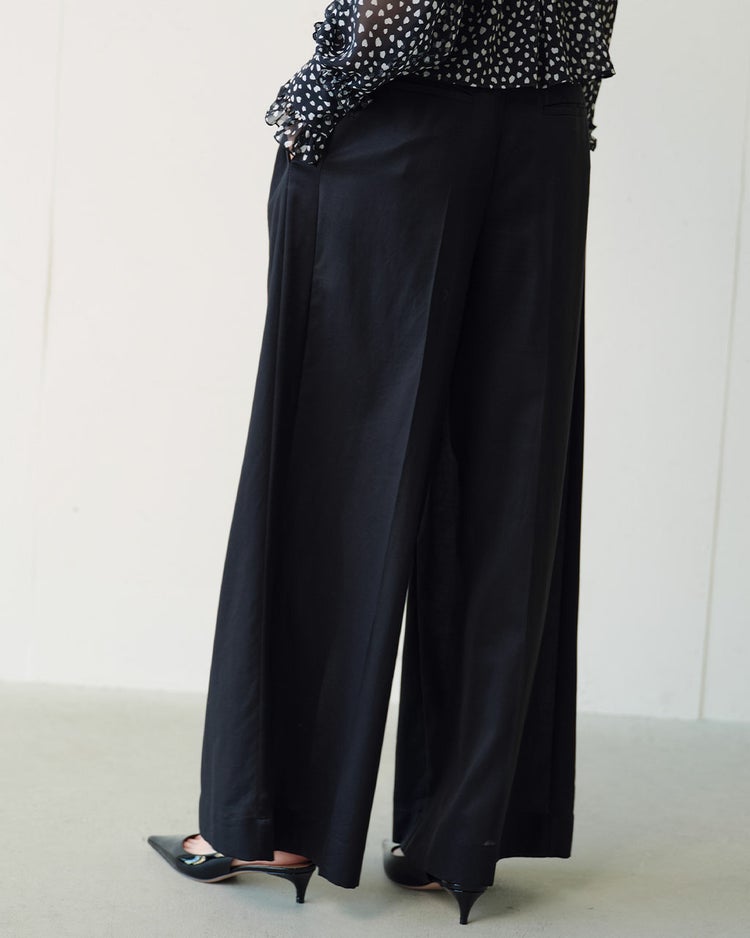 強撚コットン・サイド切り替えワイドパンツ 詳細画像 ブラック 4