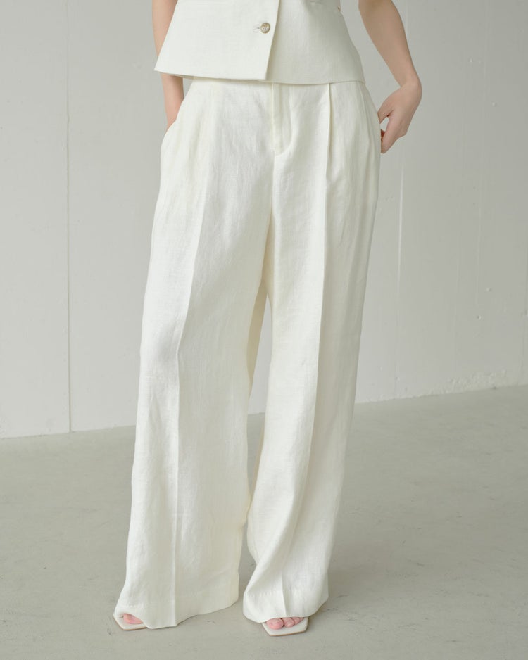 オックスリネン・タックワイドパンツ 詳細画像 アイボリー 1