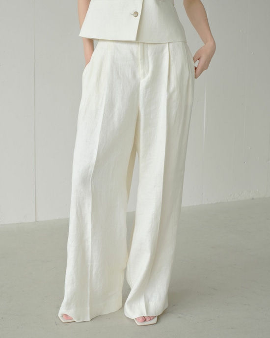 オックスリネン・タックワイドパンツ