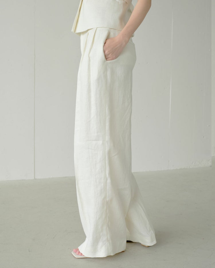 オックスリネン・タックワイドパンツ 詳細画像 アイボリー 2