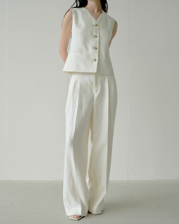 オックスリネン・タックワイドパンツ 詳細画像 アイボリー 4