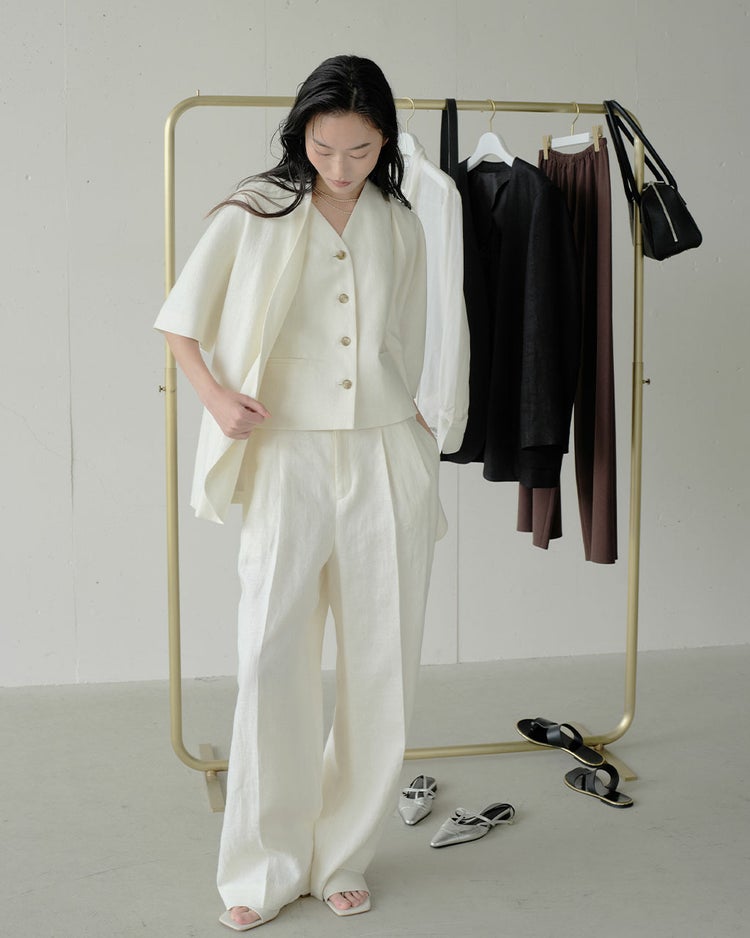 オックスリネン・タックワイドパンツ 詳細画像 アイボリー 7