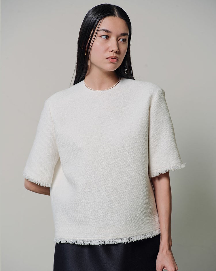 コットン混ツイード・コンパクトブラウス 詳細画像 ホワイト 1