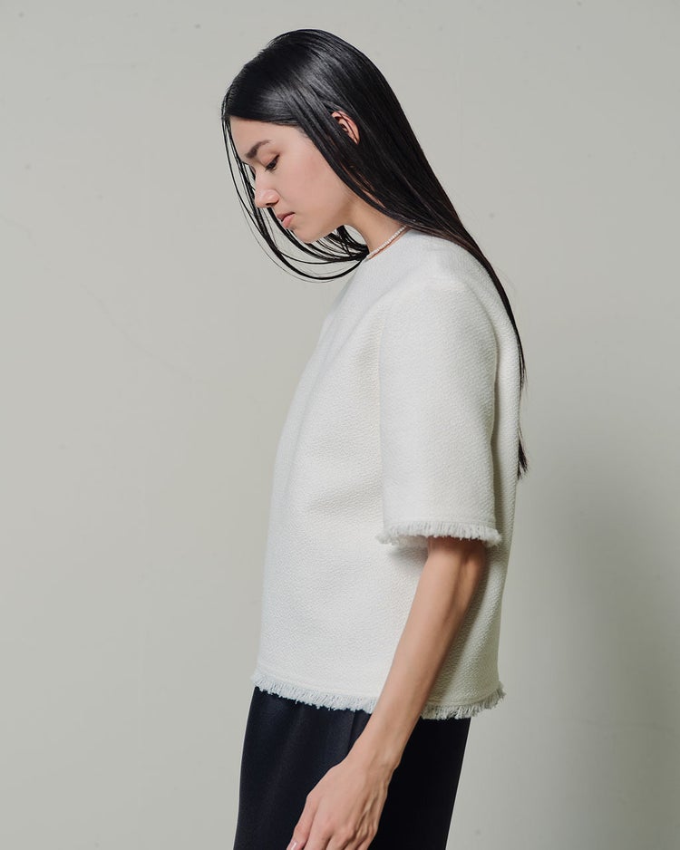 コットン混ツイード・コンパクトブラウス 詳細画像 ホワイト 2