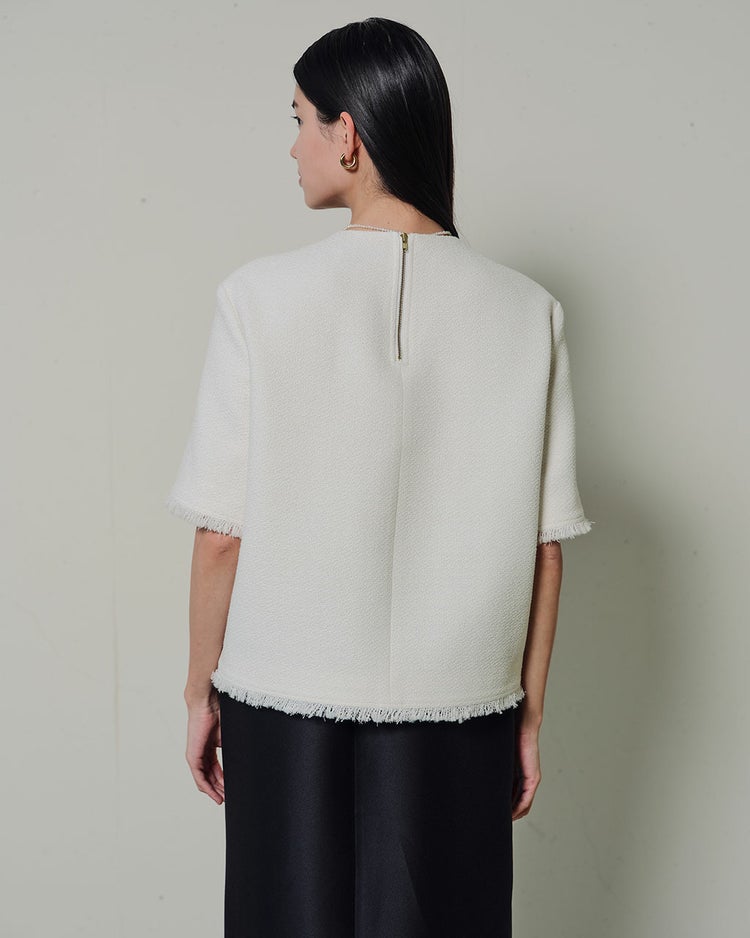 コットン混ツイード・コンパクトブラウス 詳細画像 ホワイト 3