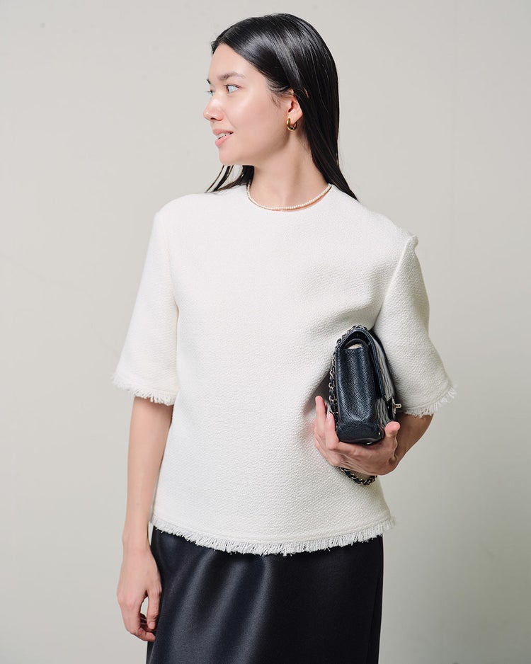 コットン混ツイード・コンパクトブラウス 詳細画像 ホワイト 4