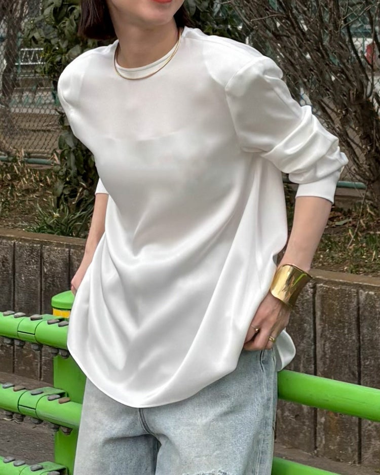 ダブルサテン・Tブラウス 詳細画像 ホワイト 5