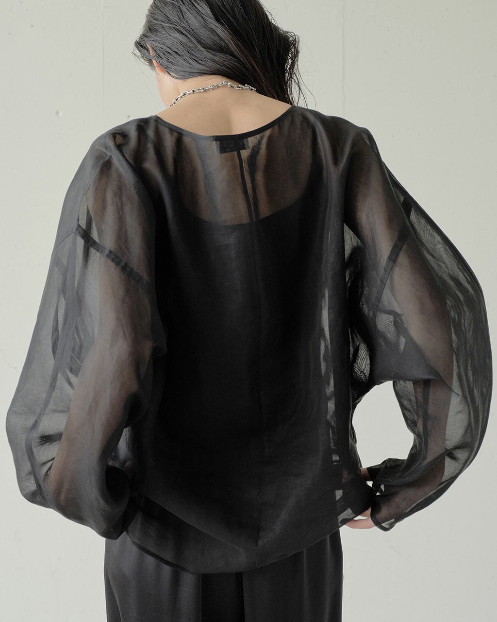 【美品】j. (ジェイドット)コットンオーガンジースタンドブラウス 強撚オーガンジー・Tブラウス/DoCLASSE