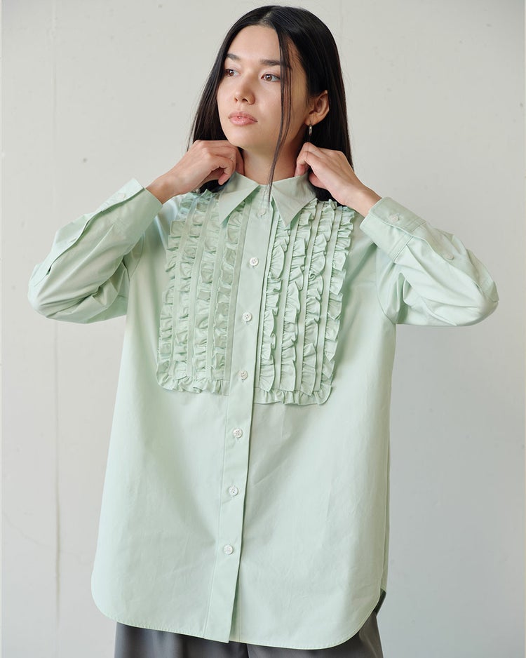 高密度タイプライター・フリルシャツ 詳細画像 ミントグリーン 1