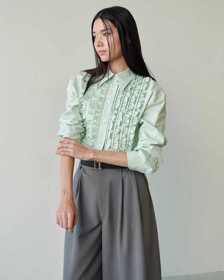高密度タイプライター・フリルシャツ 詳細画像 ミントグリーン 2