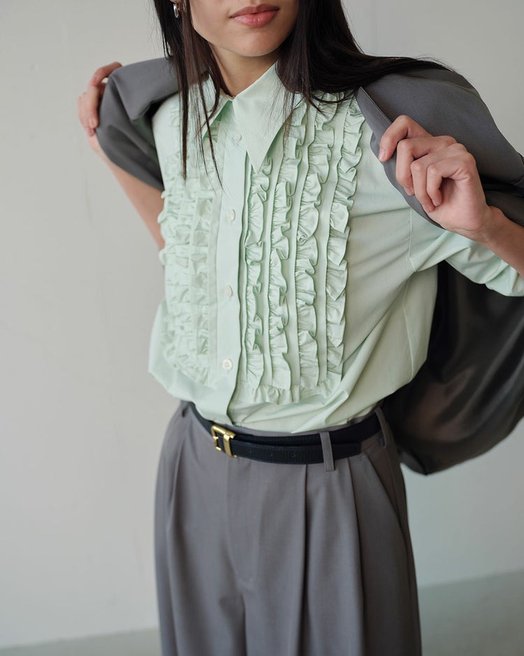 高密度タイプライター・フリルシャツ 詳細画像 ミントグリーン 4