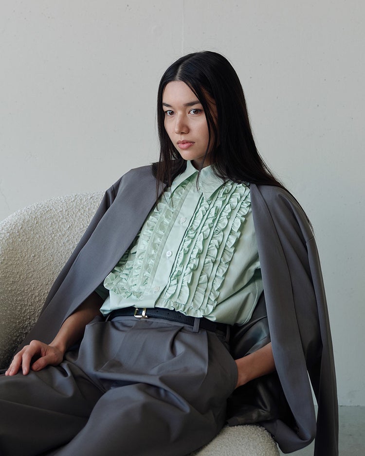 高密度タイプライター・フリルシャツ 詳細画像 ミントグリーン 6