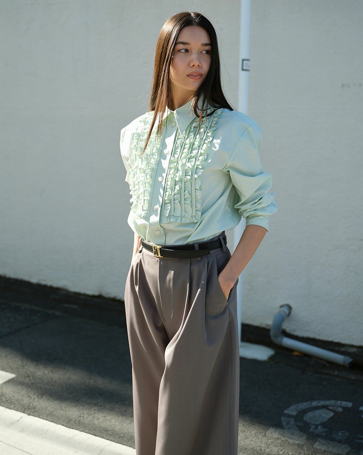 高密度タイプライター・フリルシャツ 詳細画像 ミントグリーン 7