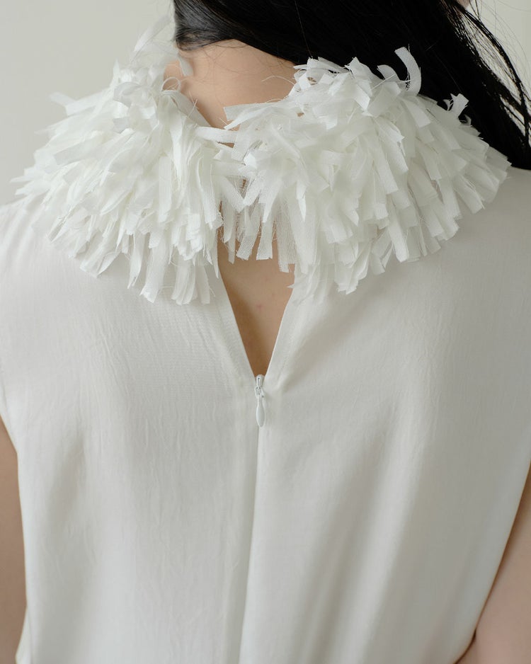アセテートツイル・フリルネックブラウス 詳細画像 ホワイト 4