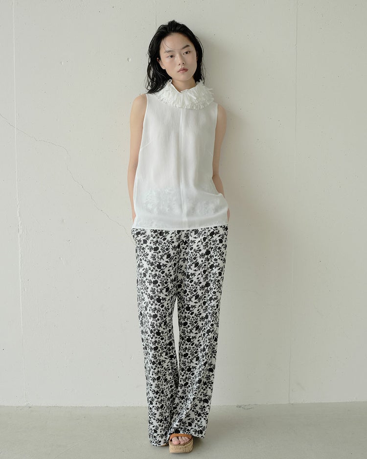 アセテートツイル・フリルネックブラウス 詳細画像 ホワイト 5