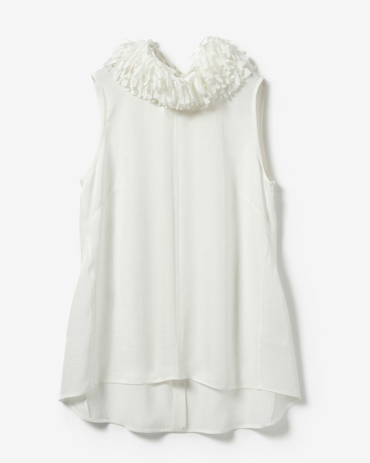アセテートツイル・フリルネックブラウス 詳細画像 ホワイト 8