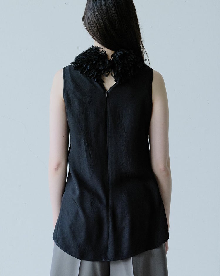 アセテートツイル・フリルネックブラウス 詳細画像 ブラック 5