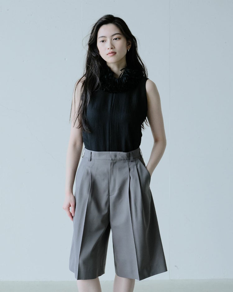 アセテートツイル・フリルネックブラウス 詳細画像 ブラック 6