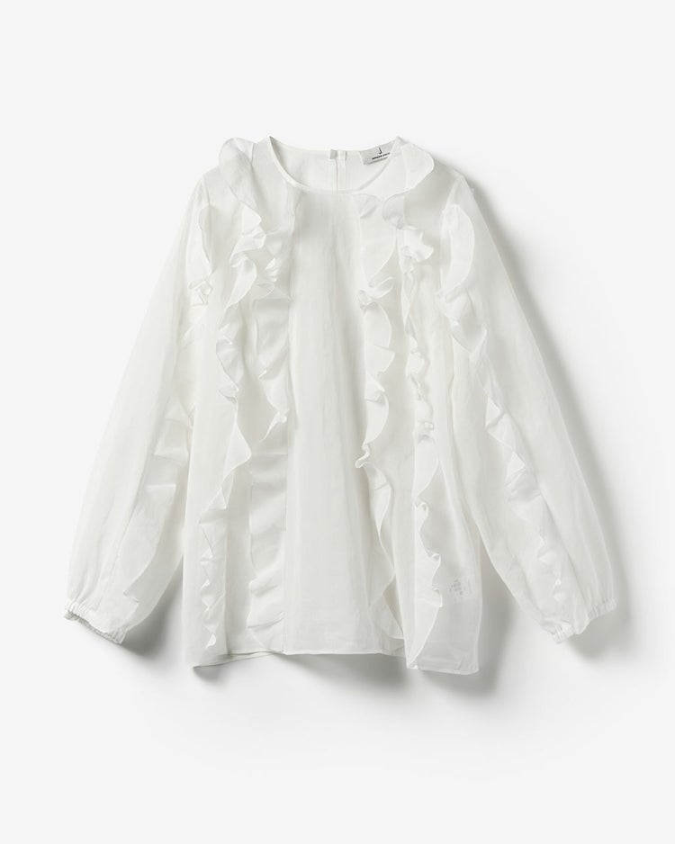 強撚オーガンジー・フリルブラウス 詳細画像 ホワイト 1