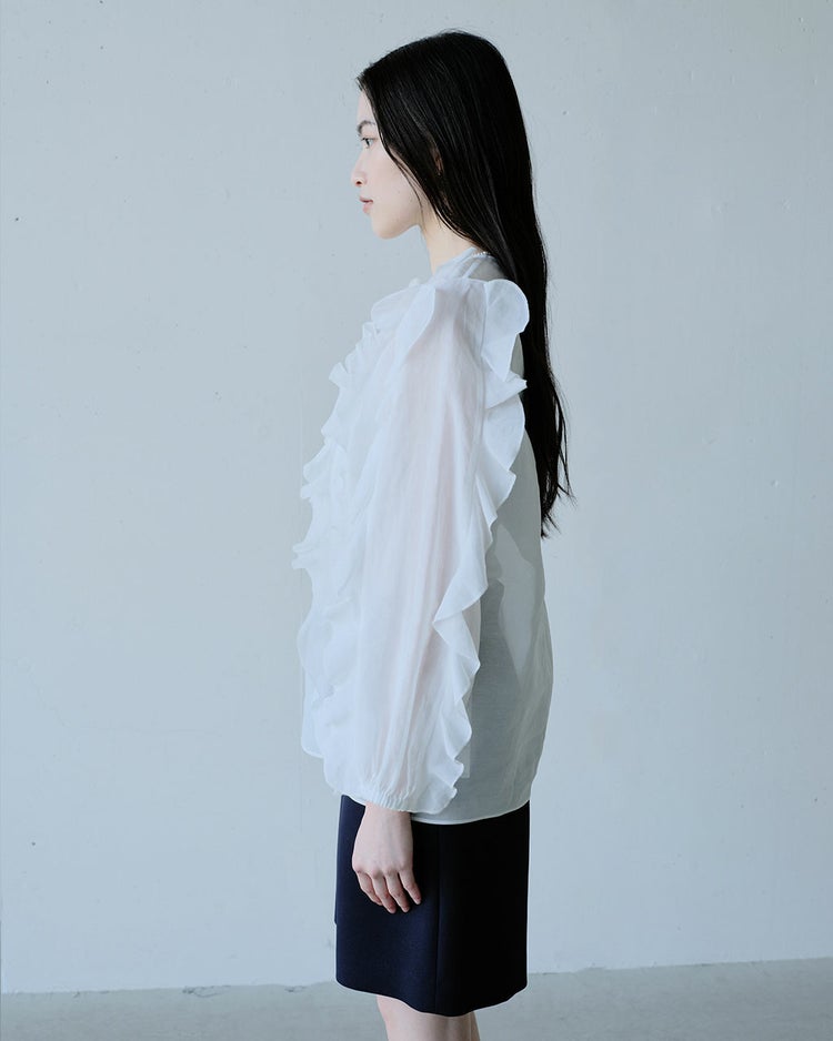 強撚オーガンジー・フリルブラウス 詳細画像 ホワイト 4