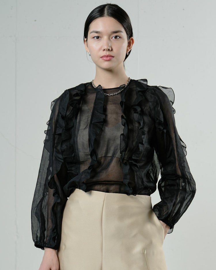 強撚オーガンジー・フリルブラウス 詳細画像 ブラック 1