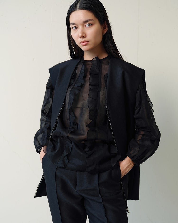 強撚オーガンジー・フリルブラウス 詳細画像 ブラック 6