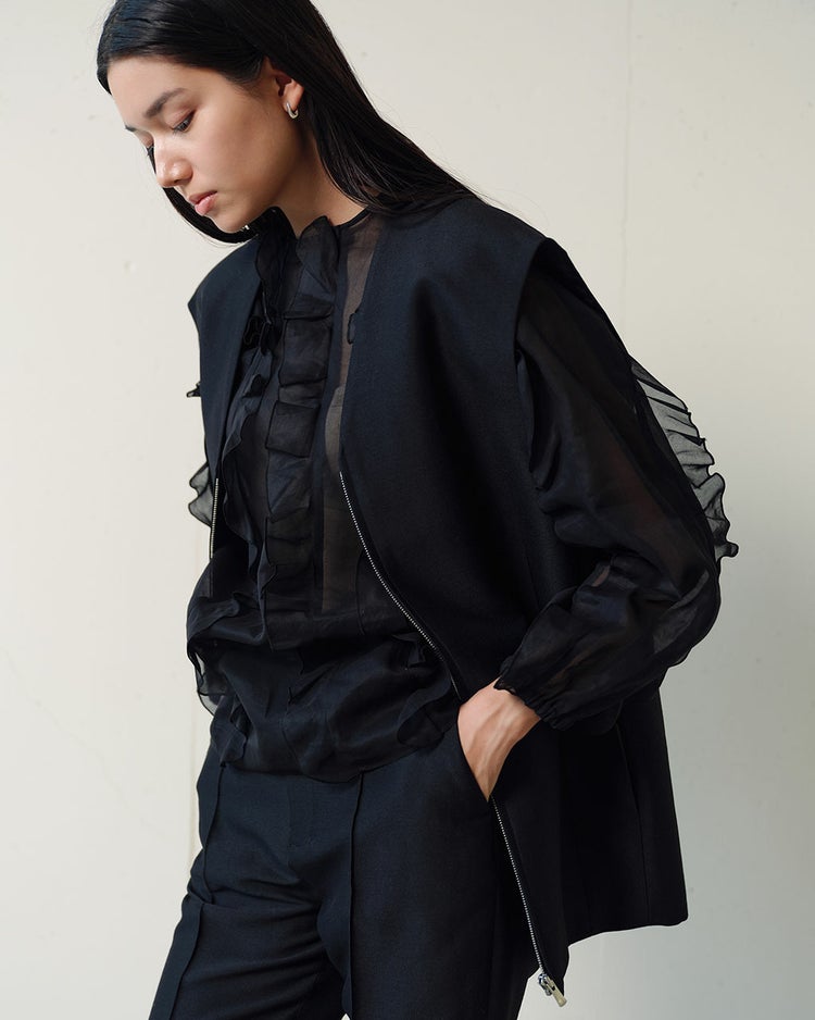 強撚オーガンジー・フリルブラウス 詳細画像 ブラック 7