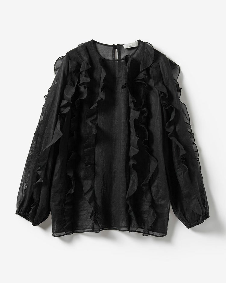 強撚オーガンジー・フリルブラウス 詳細画像 ブラック 8