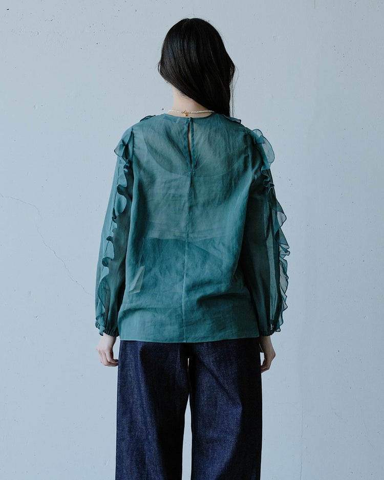 強撚オーガンジー・フリルブラウス 詳細画像 グリーン 4