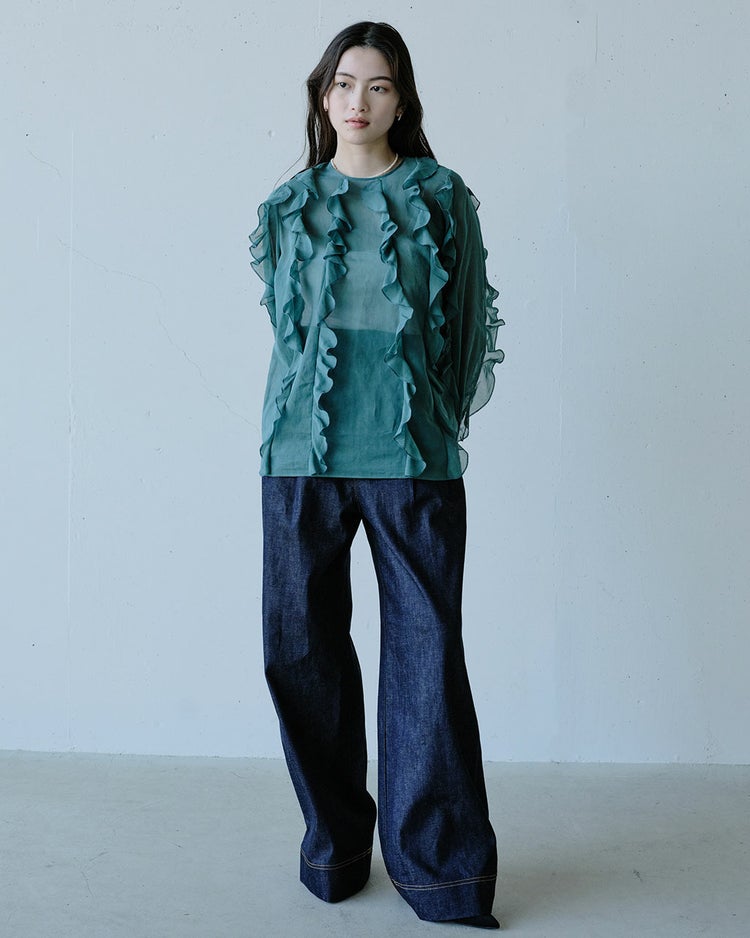 強撚オーガンジー・フリルブラウス 詳細画像 グリーン 5