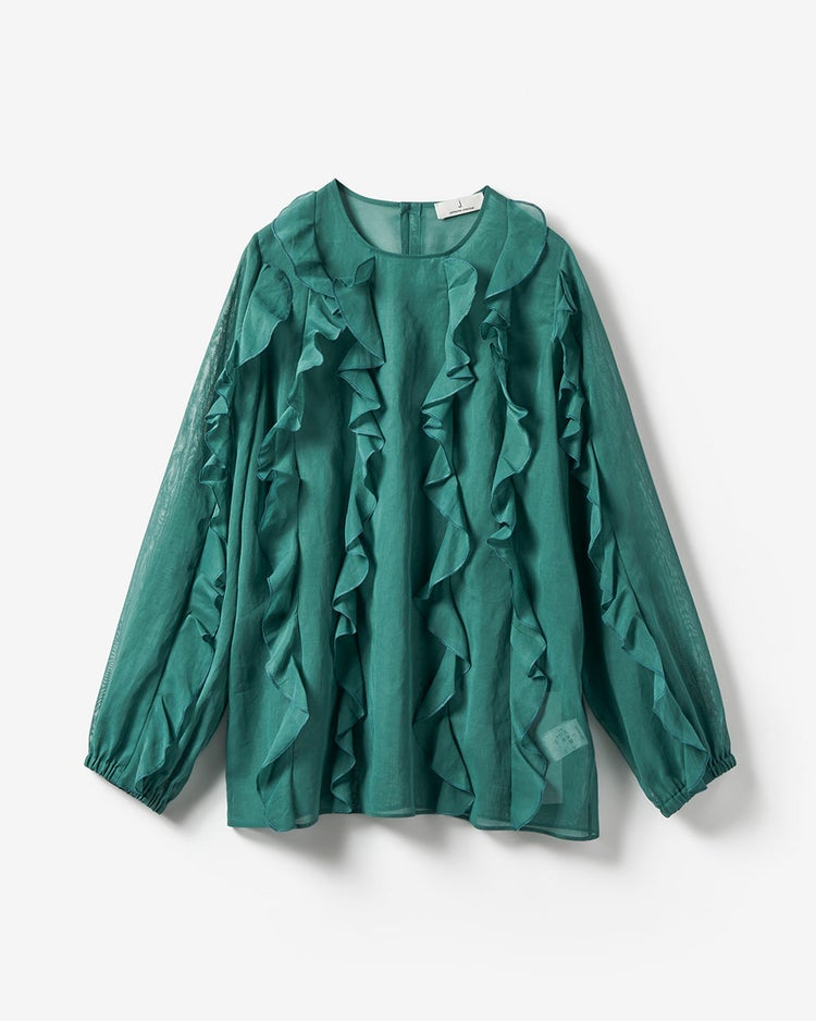 強撚オーガンジー・フリルブラウス 詳細画像 グリーン 9