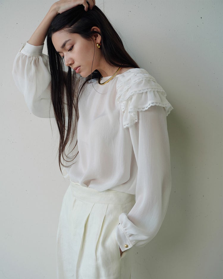 シアージョーゼット・ショルダーフリルブラウス 詳細画像 ホワイト 1