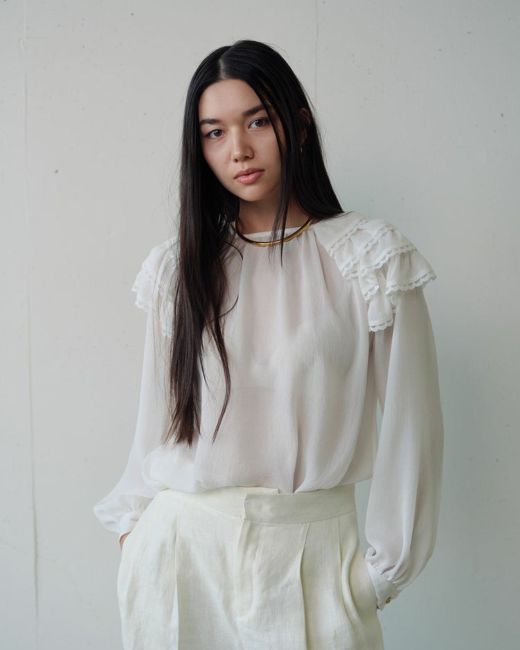 シアージョーゼット・ショルダーフリルブラウス 詳細画像 ホワイト 2