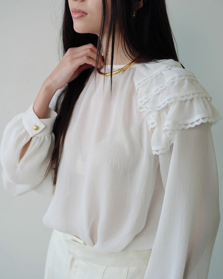 シアージョーゼット・ショルダーフリルブラウス 詳細画像 ホワイト 3