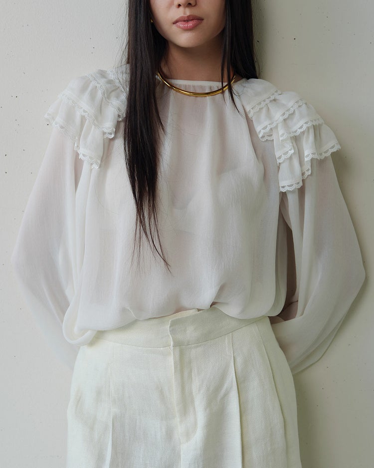 シアージョーゼット・ショルダーフリルブラウス 詳細画像 ホワイト 4