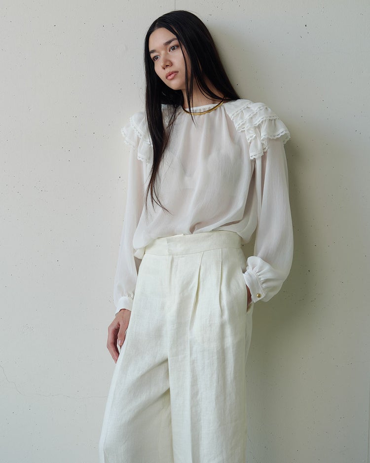 シアージョーゼット・ショルダーフリルブラウス 詳細画像 ホワイト 6